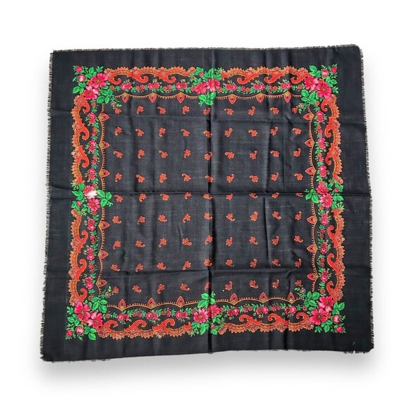 Accessories - Black Vintage Square Scarf 33" x 32” Orange Women Headscarf Scarve Unisex